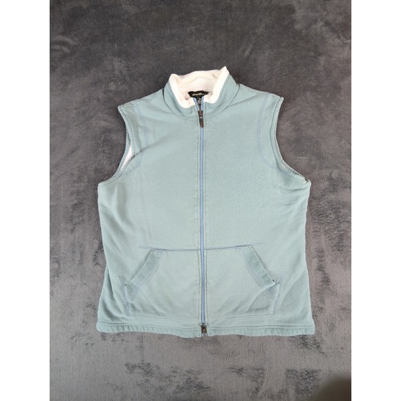 Vintage Y2K Eddie Bauer Sherpa Lined Vest‎ Women's Medium Teal Blue Full Zip - Picture 2 of 8